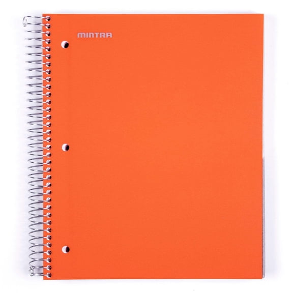 Mintra 5 Subject Spiral Notebook - Orange - College Ruled - Durable Poly Cover/5 Poly Pockets/200 Sheets