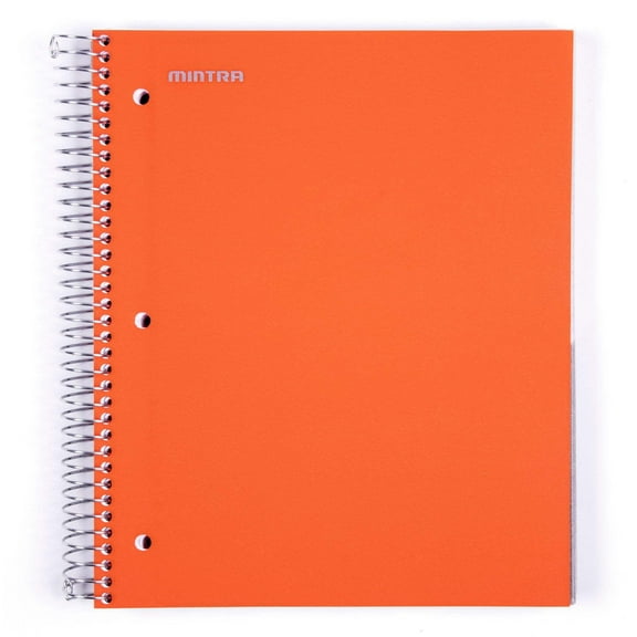Mintra 5 Subject Spiral Notebook - Orange - College Ruled - Durable Poly Cover/5 Poly Pockets/200 Sheets