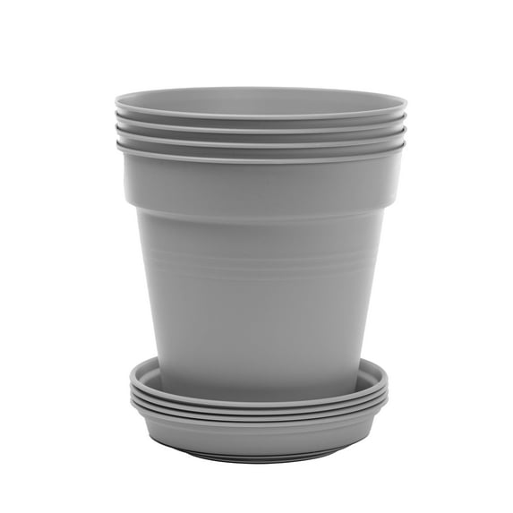 Mintra Home Garden Pots 4pk - Flowers, Herbs, Plants, Indoor, Outdoor, Colorful, Wholesale, Bulk (Grey, 17cm Diameter (6.6in))