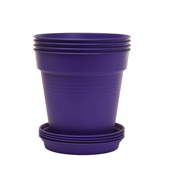 Mintra Home Garden Pots 4pk - Flowers, Herbs, Plants, Indoor, Outdoor, Colorful, Wholesale, Bulk (Purple, 17cm Diameter (6.6in))