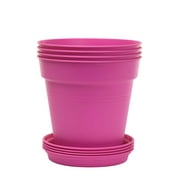 Mintra Home Garden Pots 4pk - Flowers, Herbs, Plants, Indoor, Outdoor, Colorful, Wholesale, Bulk (Fuschia, 17cm Diameter (6.6in))
