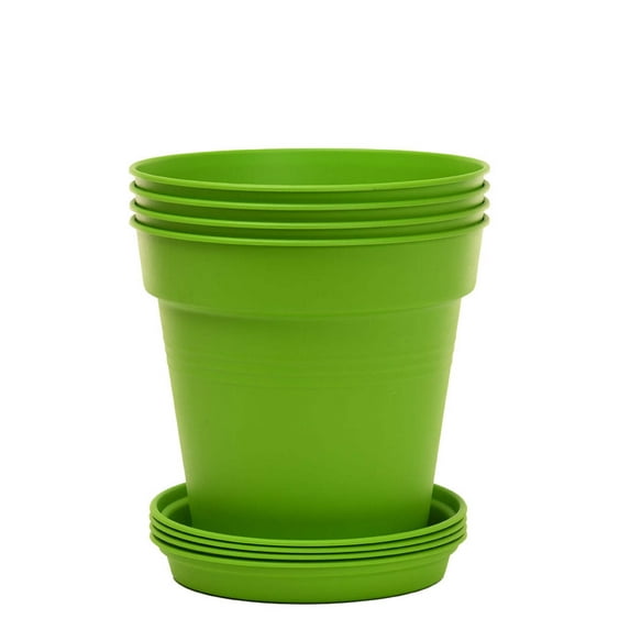 Mintra Home Garden Pots 4pk - Flowers, Herbs, Plants, Indoor, Outdoor, Colorful, Wholesale, Bulk (Light Green, 17cm Diameter (6.6in))