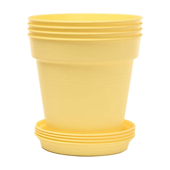 Mintra Garden 5.9" x 5.5" Round Yellow Plastic Plant Pots (4 Count)