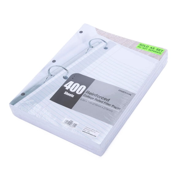 Reinforced Filler Paper (4 Pack) - College Ruled - 3hole punched and reinforced for ring binders