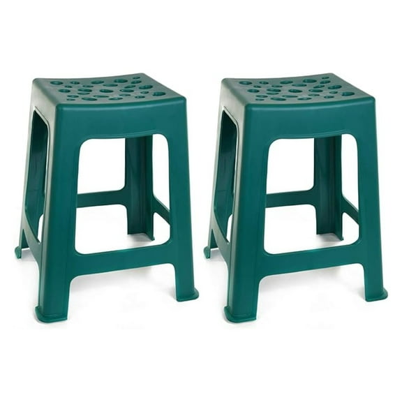 Mintra Home Light Duty Plastic Stools 2pk (18in Height, Forest Green) Lightweight Stackable Plastic Stools for Indoor Use