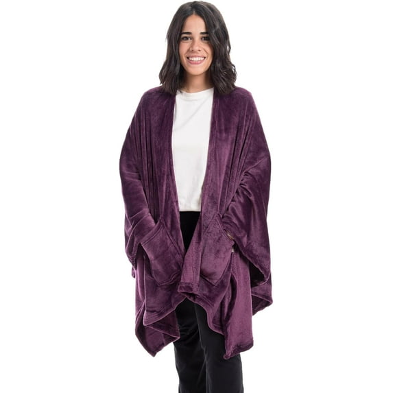 Mintra Home Microfiber Wearable Blanket with Pockets, Soft Cozy Warmth Snuggies for Women & Men, Full Sleeves Hooded Blanket, One Size Fits All (Purple)