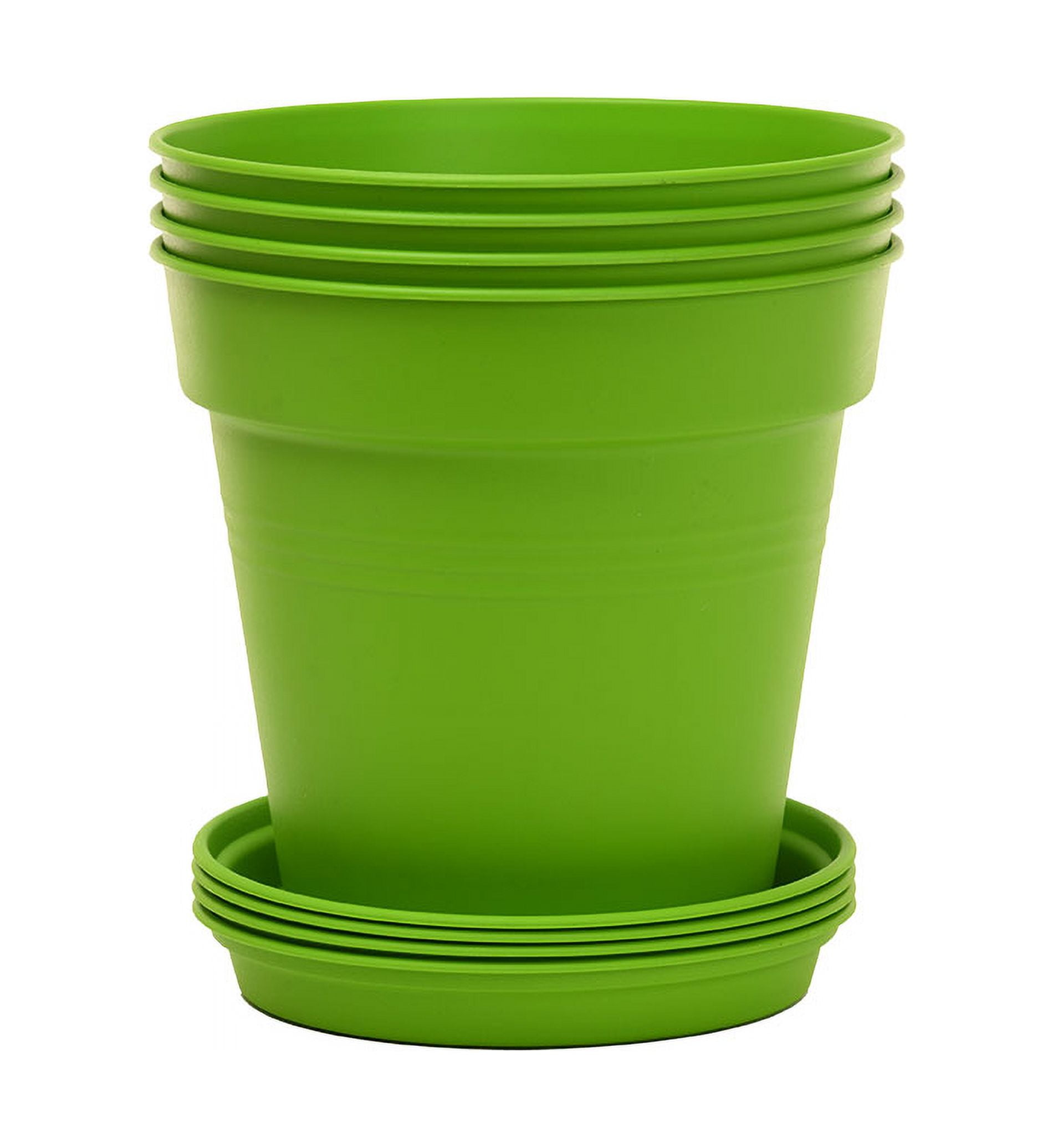 Mintra Home Plastic Garden Pots 4pk (15cm Round, Light Green)