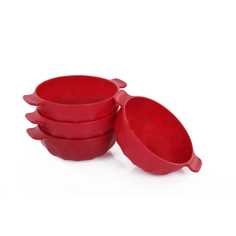 Mintra Home Plastic Bowls with Handles 3 Pack (Small , Red)