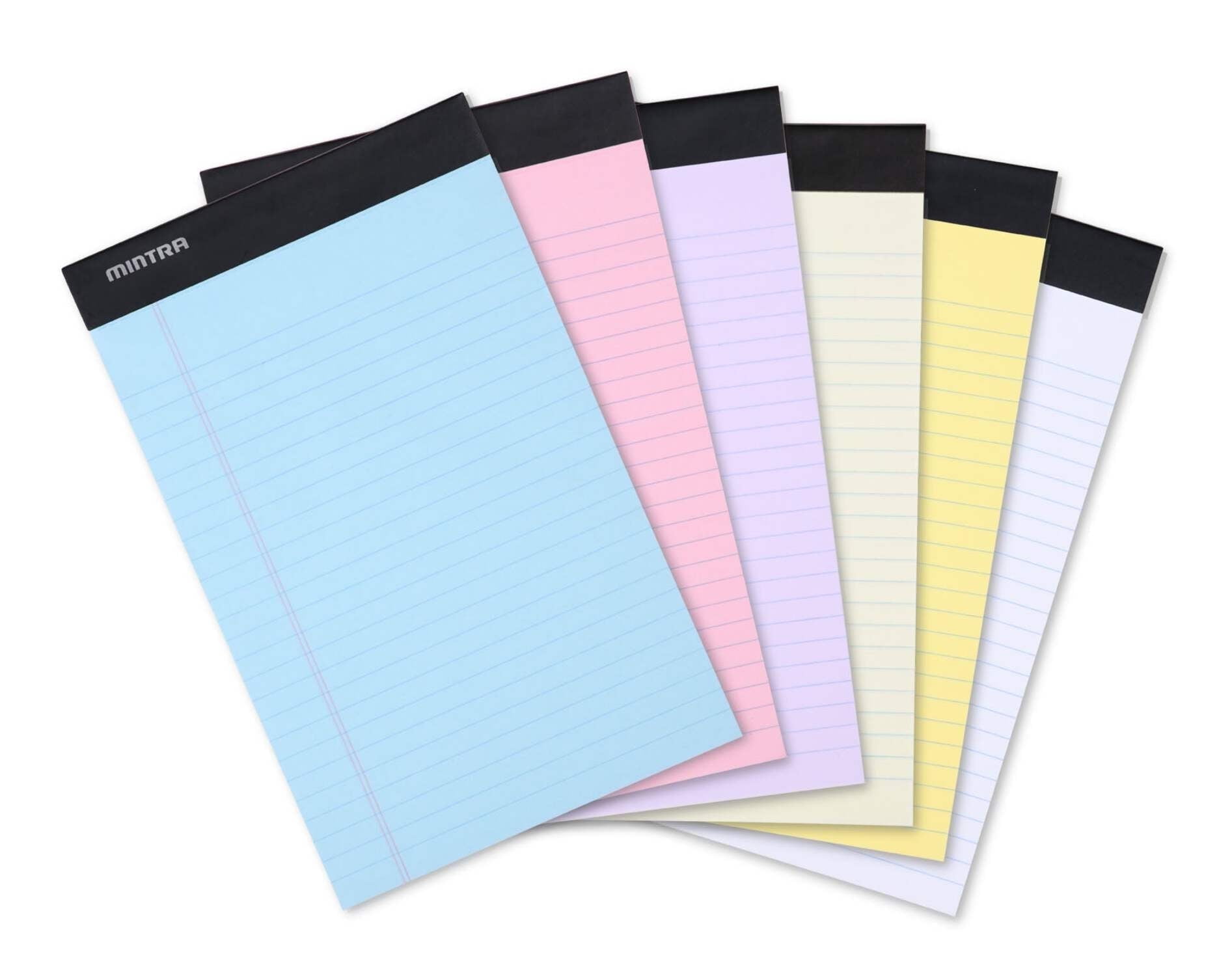 Mintra Office Pastel Legal Pads 6-Pack 5" x 8", Narrow Ruled, 6 Vibrant Colors 50 Sheets per Pad Micro-Perforated for Easy Tear-Out Ideal for Note-Taking, Lists, and More