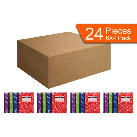 Mintra Office-Composition Books (Assorted Marble Comp - College Ruled) 24 Pack