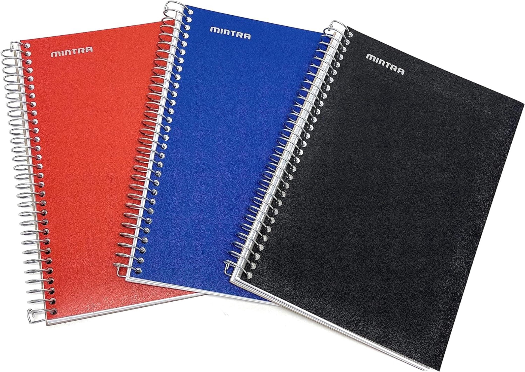 Mintra Spiral Notebook - 2 Subject (Black, Blue, Red) - Junior Size, 3PK