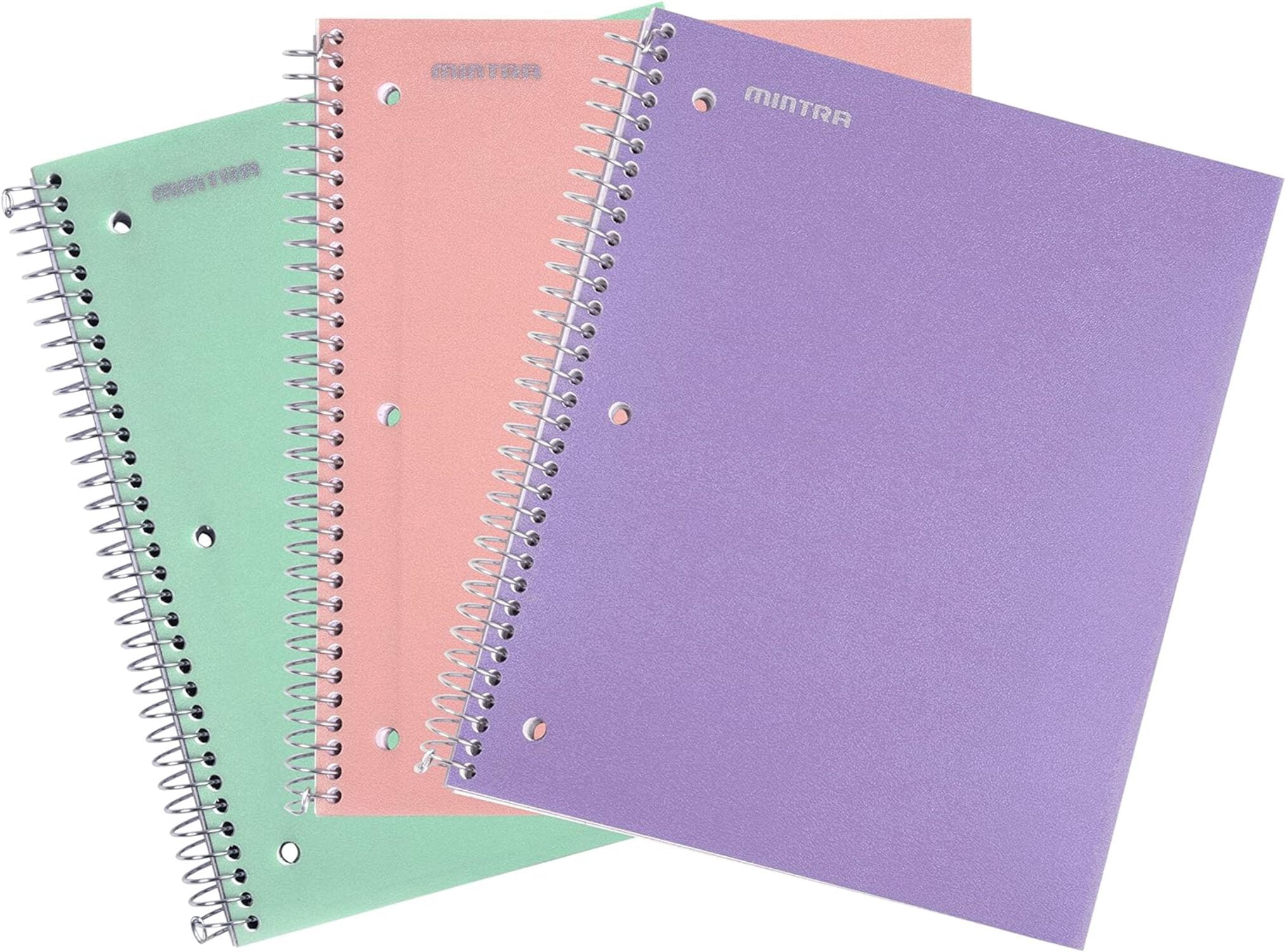 Mintra Spiral Notebook - 2 Subject (Sage, Salmon, Lavender) - Letter Size, 3PK
