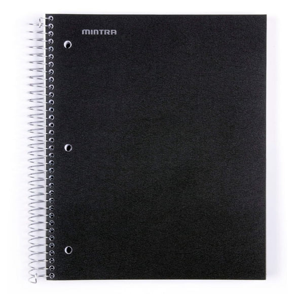 Mintra Office Durable Spiral Notebook, College Ruled, 8.5in x 11in, Black, 200 Pages