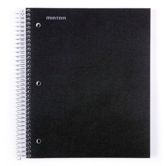 Mintra Office Durable Spiral Notebook, College Ruled, 8.5in x 11in, Black, 200 Pages