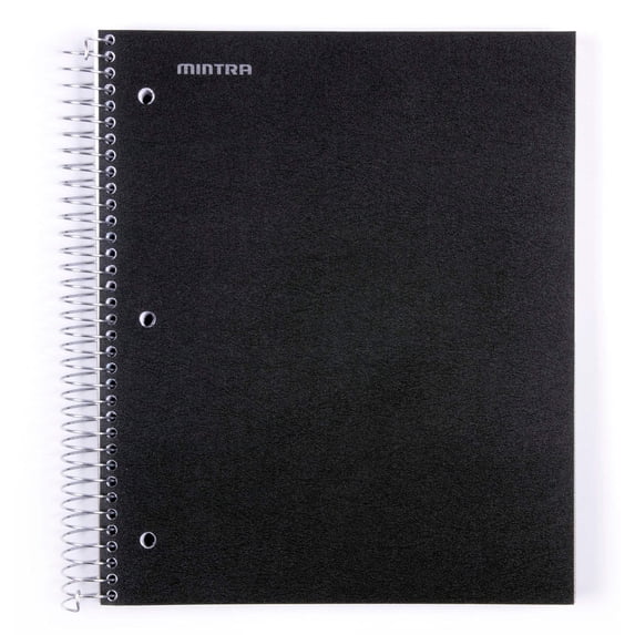 Mintra Office Durable Spiral Notebook, College Ruled, 8.5in x 11in, Black, 200 Pages