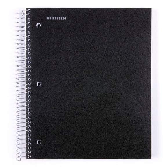 Mintra 5 Subject Spiral Notebook - Black - College Ruled - Durable Poly Cover/5 Poly Pockets/200 Sheets
