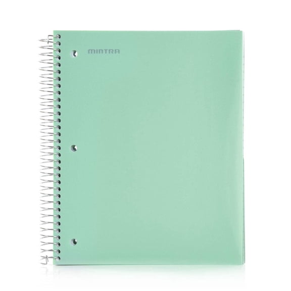 Mintra 5 Subject Spiral Notebook - Sage Green - College Ruled - Durable Poly Cover/5 Poly Pockets/200 Sheets