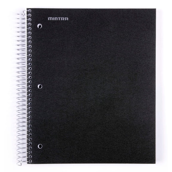 Mintra 5 Subject Notebook - Black - Wide Ruled - Durable Poly Cover/5 Poly Pockets/200 Sheets