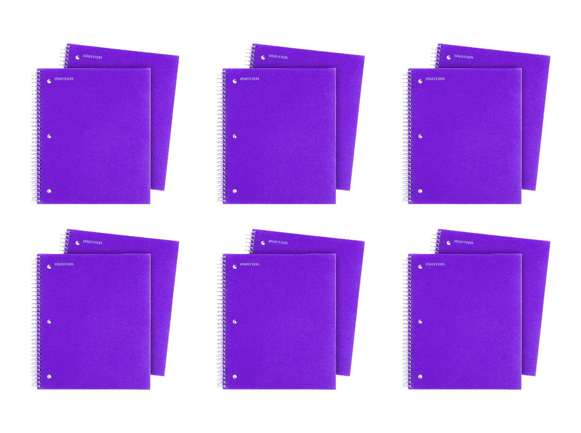Mintra Office Durable Spiral Notebooks, 3 Subject, 150 Sheets, College Ruled 12 Pack