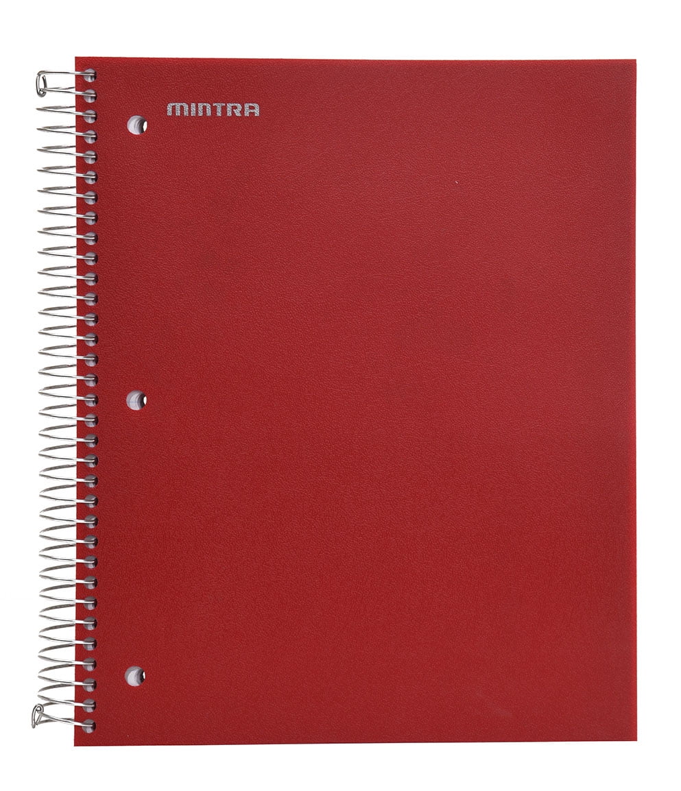 Mintra Office Durable Spiral Notebooks, 5 Subject 200 Sheets, (Chili