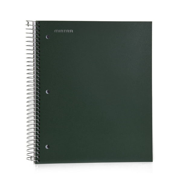 Mintra Office Durable Spiral Notebooks, 5 Subject - 200 Sheets, (Green Olive, Wide Ruled 1pk)