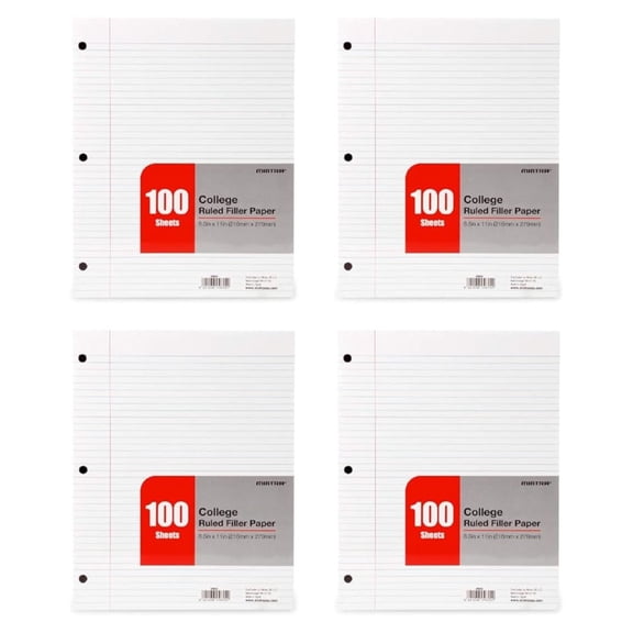 Mintra Office Filler Paper (College Ruled, 2400 Sheets (4-6pks)) - 8.5in x 11in - Filler Paper for Ring Binders