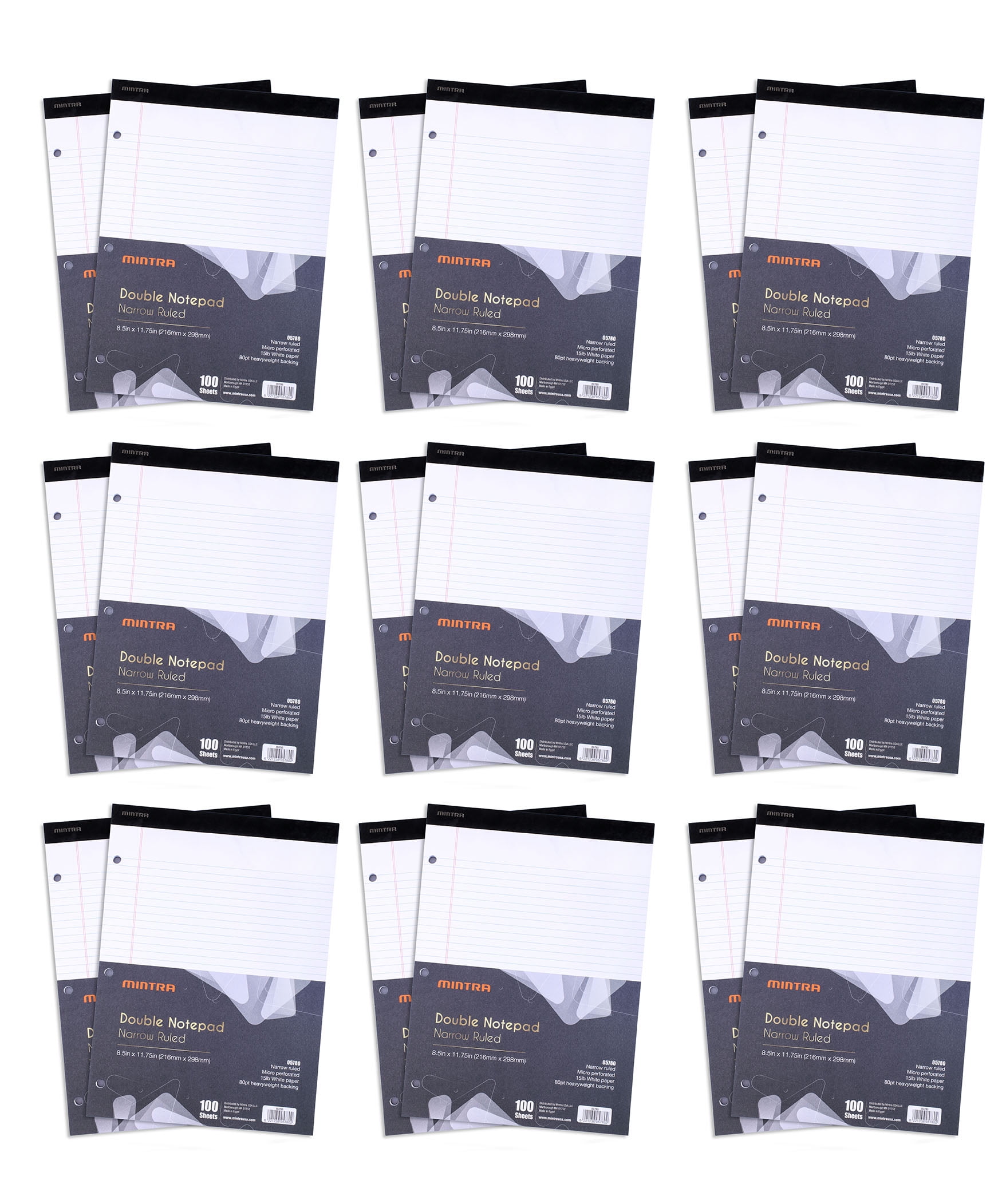 Mintra Office Legal Pads -(8088) 50 Sheets per Notepad (Double Pad (Narrow Ruled, White), 18pk (9-2 Pack)