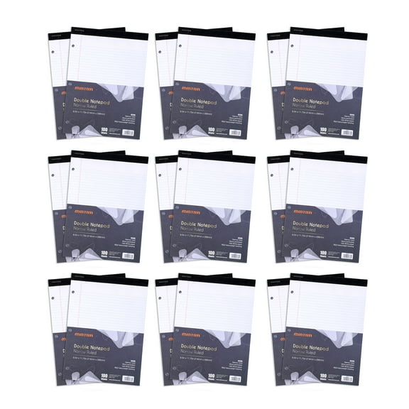 Mintra Office Legal Pads -(8088) 50 Sheets per Notepad (Double Pad (Narrow Ruled, White), 18pk (9-2 Pack)