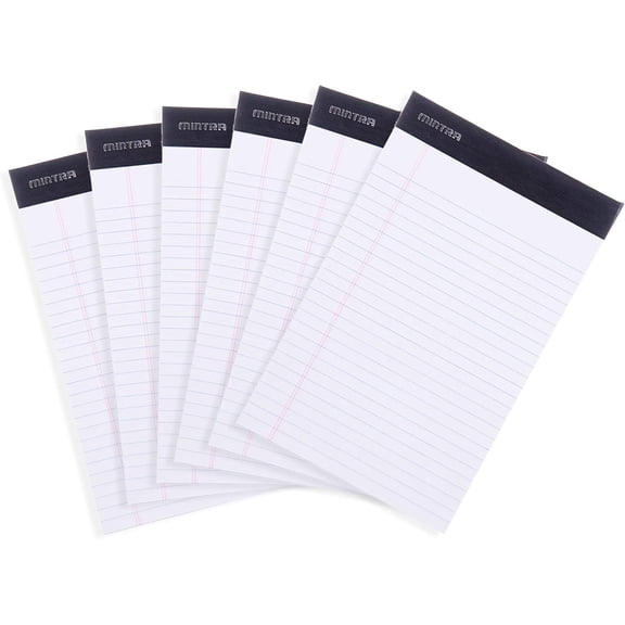 Mintra Office Legal Pads - ((BASIC WHITE 6pk, 5in x 8in, NARROW RULED))