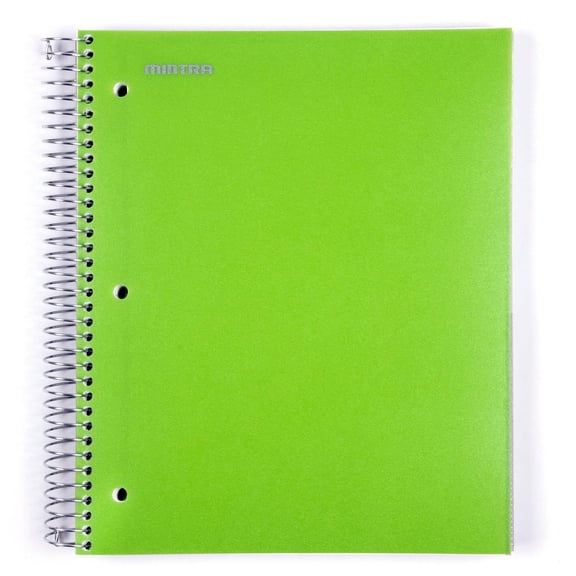 Mintra 5 Subject Spiral Notebook - Green - College Ruled - Durable Poly Cover/5 Poly Pockets/200 Sheets