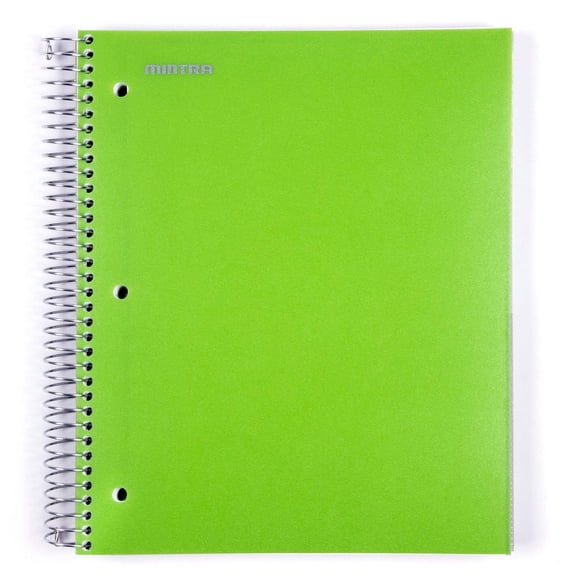 Mintra 5 Subject Spiral Notebook - Green - College Ruled - Durable Poly Cover/5 Poly Pockets/200 Sheets