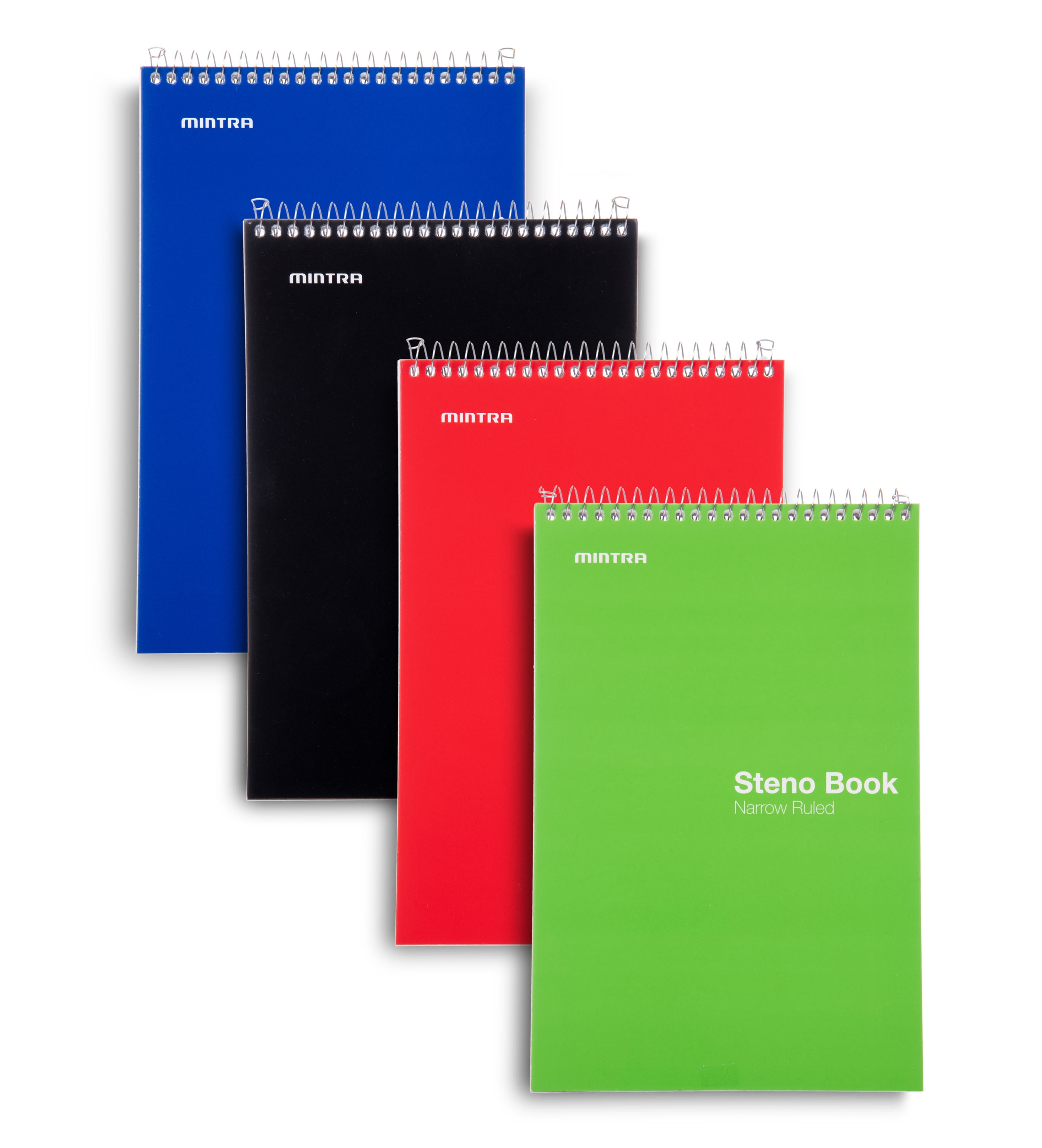 Mintra Office Steno Books 4pk, 6in x 9in, Narrow Ruled, White Paper, 70