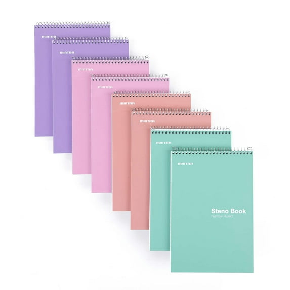 Mintra Office Steno Books - (Pastel 8PK - Lavender, Sage, Salmon, Spring Pink) - Narrow Ruled Paper, 6" x 9", 100 sheets for Writing Notes in School, University, College, Work, Office