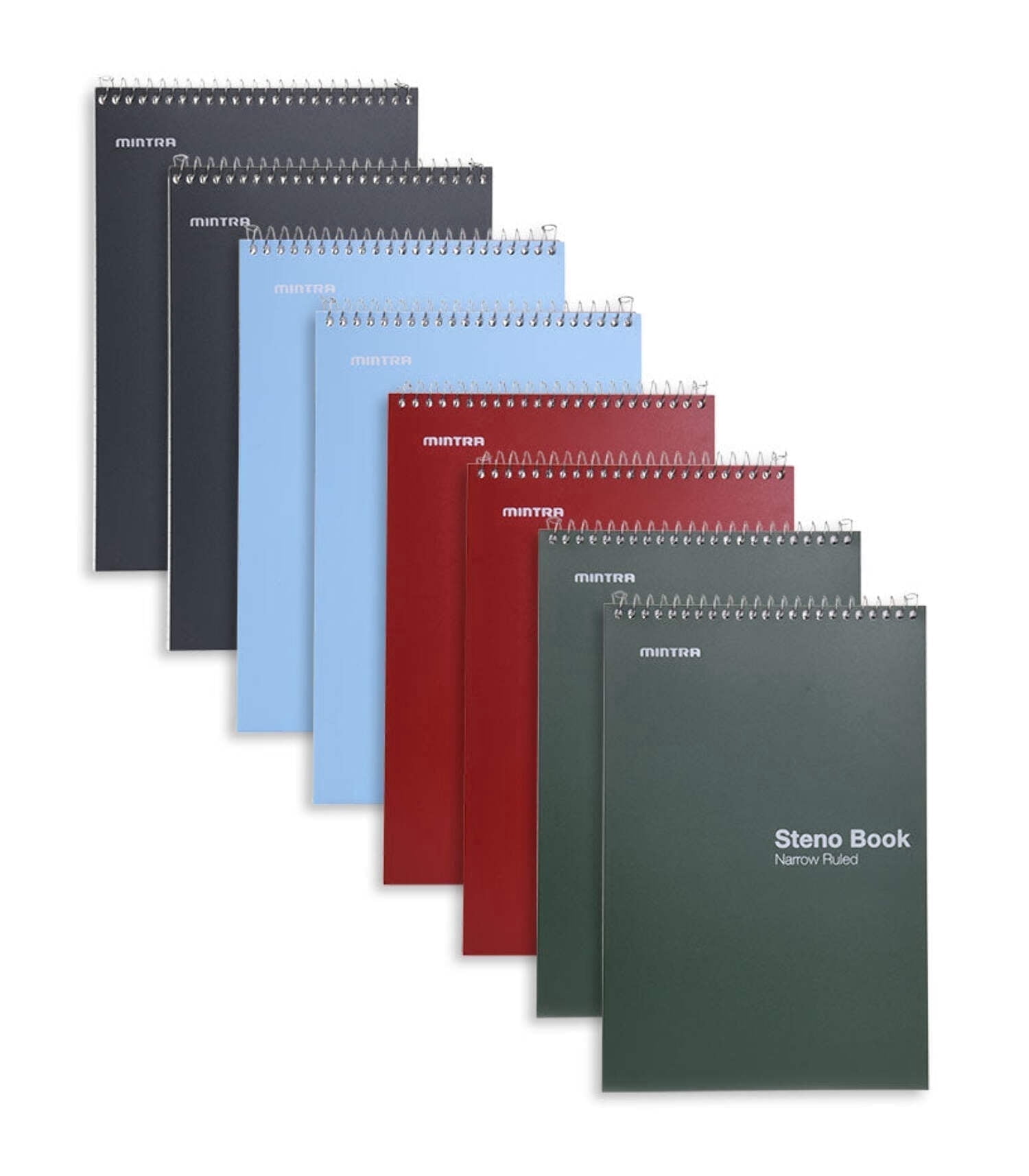 Mintra Office Steno Books - Arctic Ice, Chili Oil, Green Olive, Charcoal 100 sheets (8 Pack)