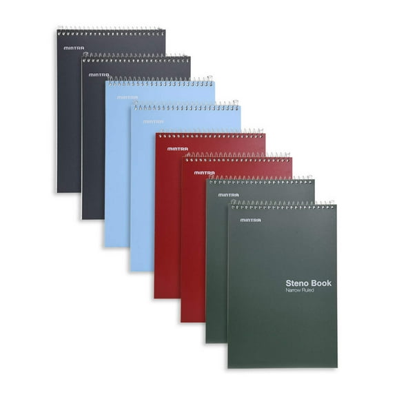 Mintra Office Steno Books - Arctic Ice, Chili Oil, Green Olive, Charcoal 100 sheets (8 Pack)