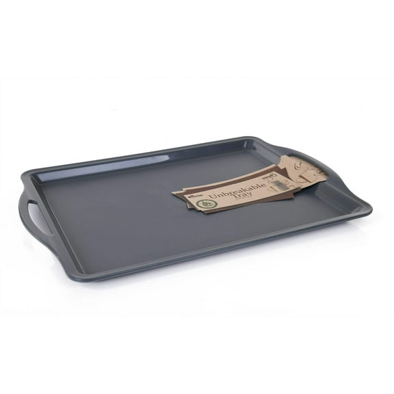 Mintra Unbreakable Rectangular Plastic 17.5" x 12.5" Serving Tray, Gray