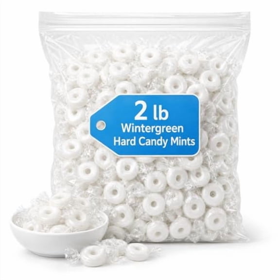 Wintergreen Hard Candy Mints, Individually Wrapped, Bulk 2 lb Pack