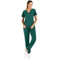 thumbnail image 1 of Minty Mint, Women's, Solid Stretch Medical Uniform Scrub Set V Neck Top Cargo Tapered Jogger Pants, Hunter Green, L, 1 of 2