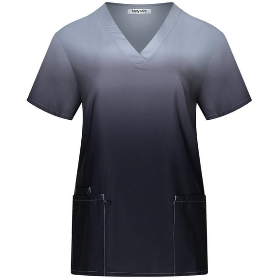 Minty Mint, Women's, Stretch Printed V-Neck Medical Scrub Top, Black Gray, XL