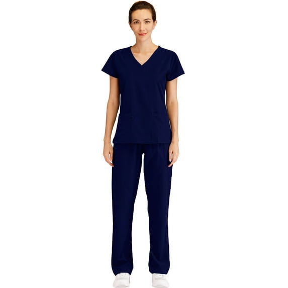 Minty Mint, Women's, V Neck Solid Stretch Medical Scrub Set, Indigo, XL