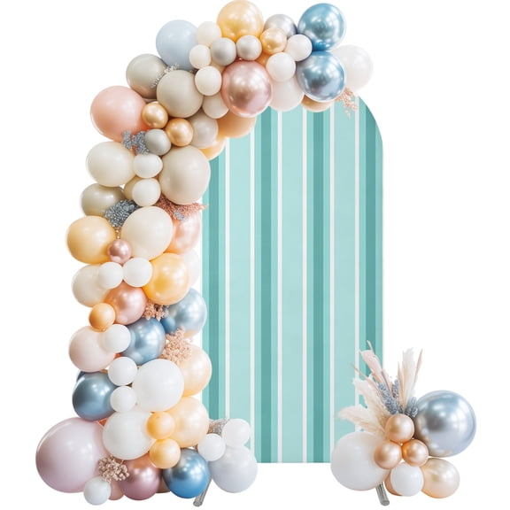 Minty Stripes Wedding Arch Backdrop Cover 4FT ,Spandex Fitted Soft Verticals Wedding Arch Covers Round Top Chiara Arches Backdrop Stand Cover for Birthday Party Ceremony Banquet