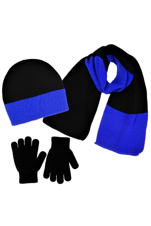 Boy's 8-18 Color Block Winter Beanie Scarf and Gloves Set