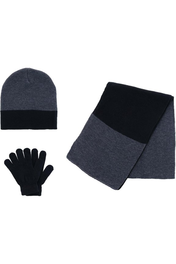 Boy's 8-18 Color Block Winter Beanie Scarf and Gloves Set