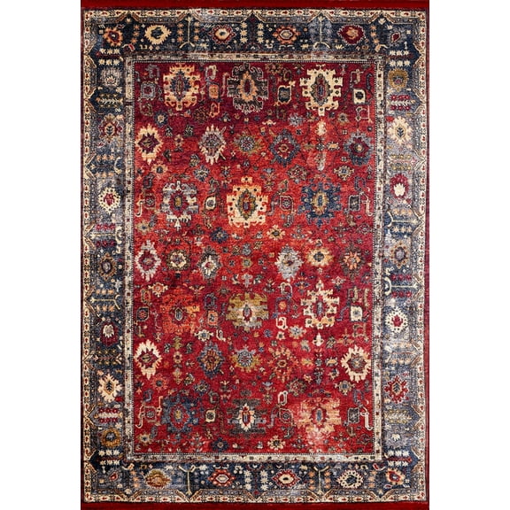 Minusinsk Red Medallion Polyester Area Rugs for Living Room Washable Rugs Boho Moroccan Area Rug Soft Geometric Bohemian Carpet Distressed Indoor Rug for Bedroom Dining Room Office Nonslip Rug