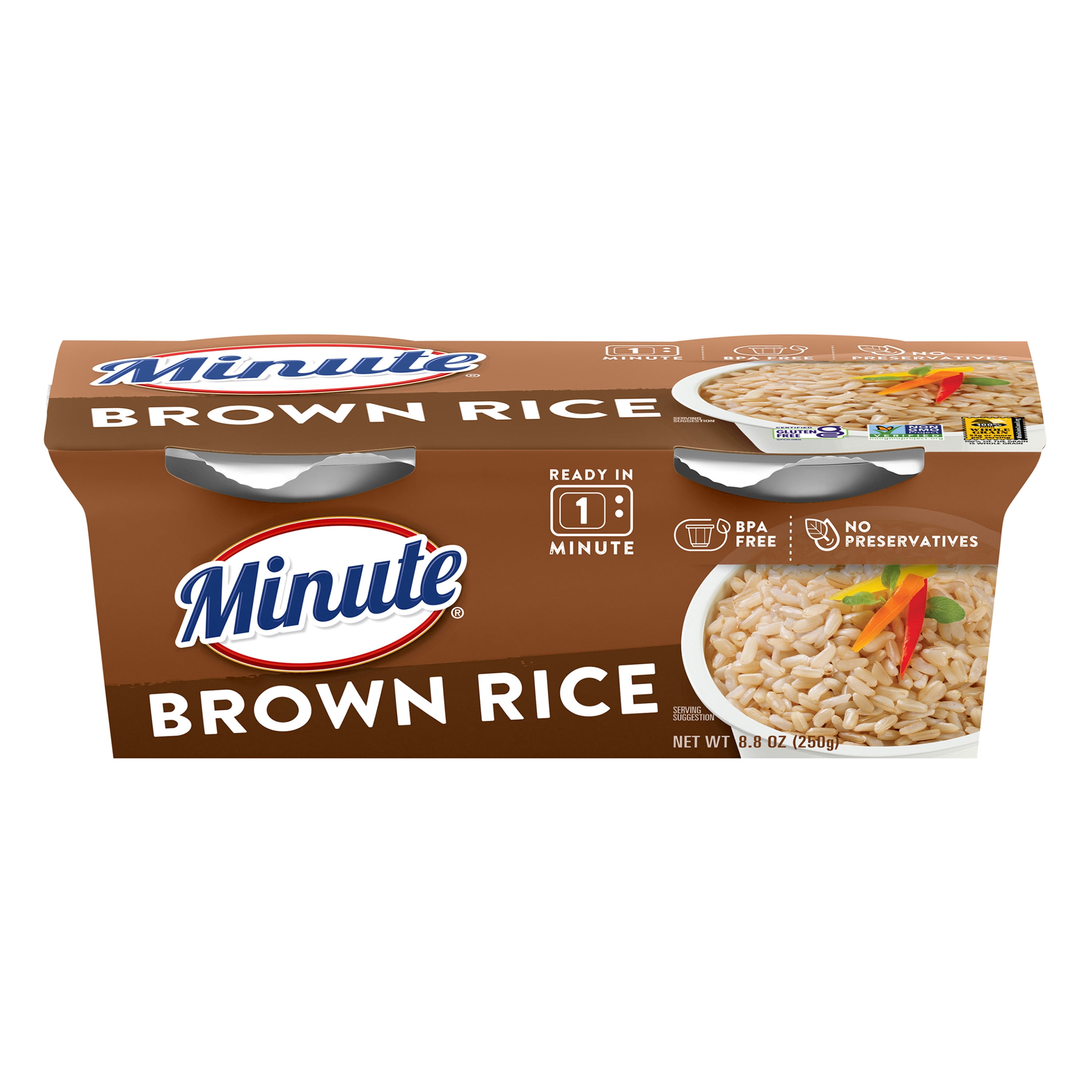 Minute Brown Rice, Microwaveable Rice Cups, 4.4 oz, 2 Ct