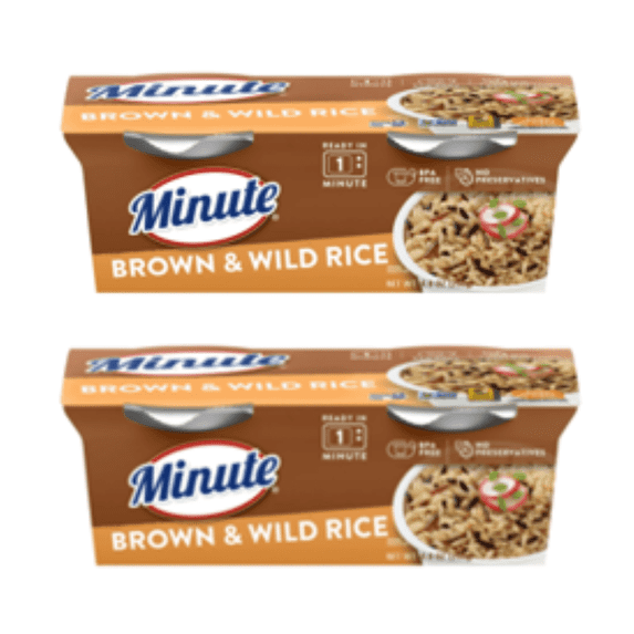 Minute Brown and Wild Rice, Microwaveable Rice Cups, 4.4 oz, 2 Ct -Pack of 2 (4 Total Cups)