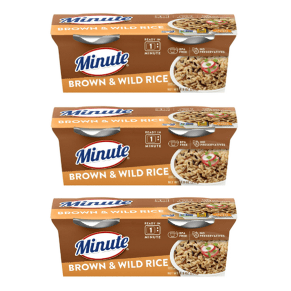 Minute Brown and Wild Rice, Microwaveable Rice Cups, 4.4 oz, 2 Ct - Pack of 3