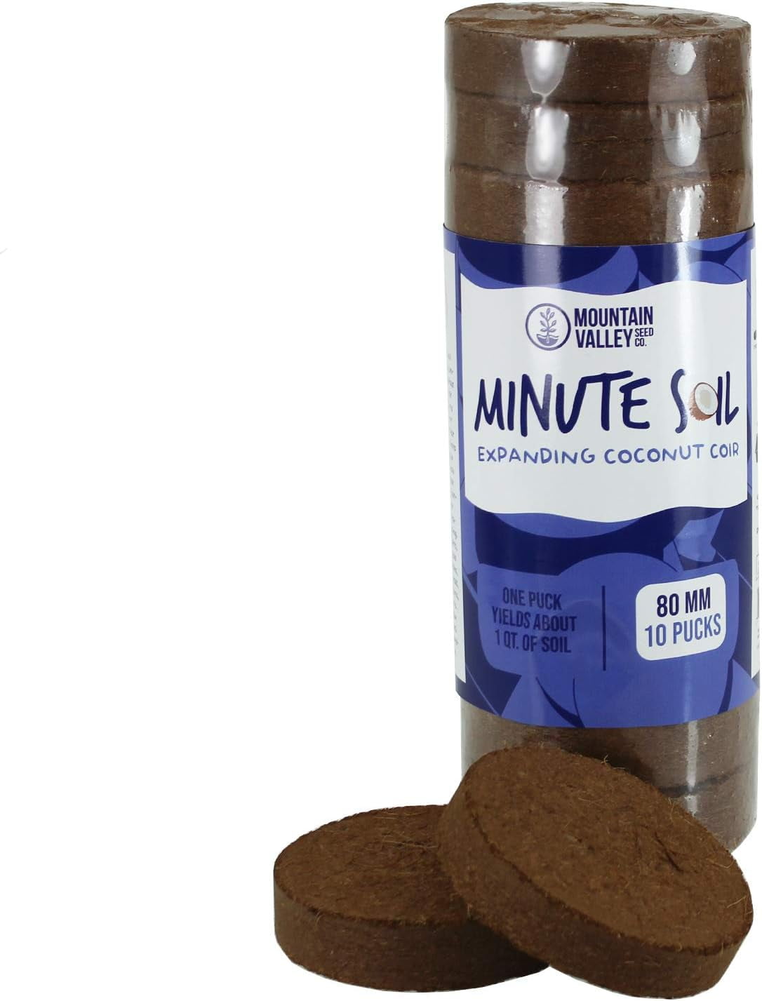 Minute - Compressed Coco Coir Fiber Grow Medium - 80 MM Pucks - 10 Pack = 2.5 Gallons of Potting - Indoor Container Growing: Wheatgrass, Microgreens, Flowers - Just Add Water - OMRI Organic
