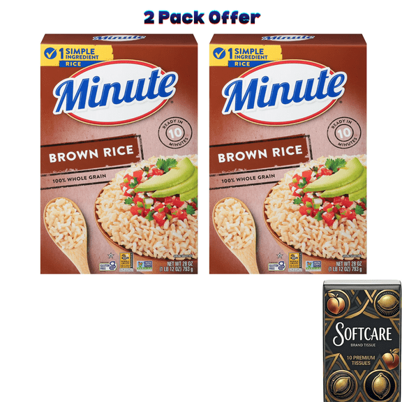 Minute Instant Brown Rice, 100% Whole Grain Rice, Gluten Free, 28 oz Box  ( Include One Tissue Pack )