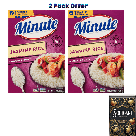 Minute Instant Jasmine Rice, Fragrant and Fluffy, 12 oz Box  ( Include One Tissue Pack )